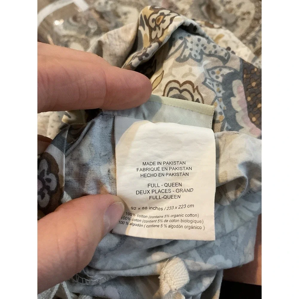 Pottery Barn Darcy Duvet Full Queen Blue Floral Medallion Paisley + 2 Euro Shams